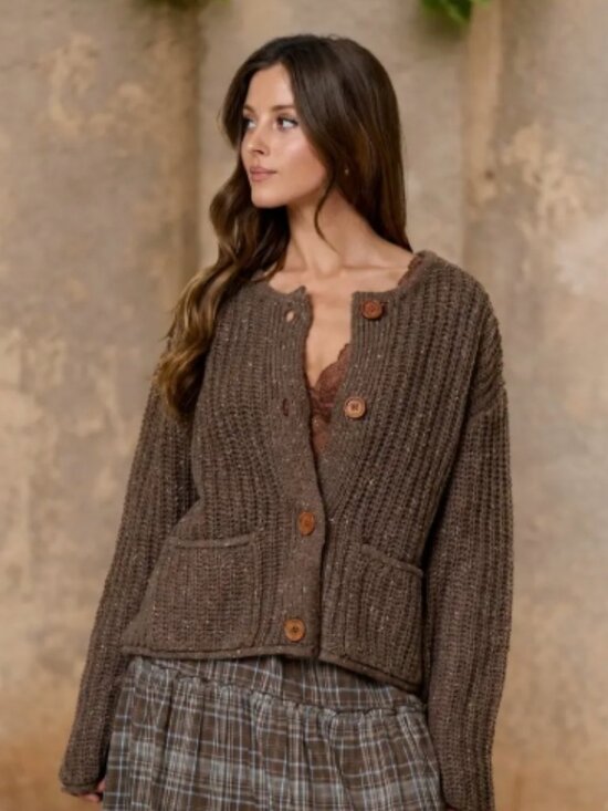 Blu Pepper Sweaters - New Fall Trend Marled Button Down Raw Edge Chunky Knit Cardigan